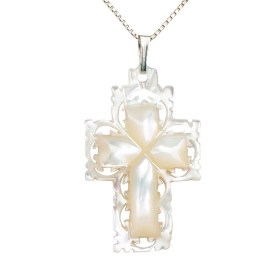 Mother of Pearl & White Cross with Lace Border