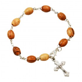 Olive Wood Rosary Bracelet with Crucifix