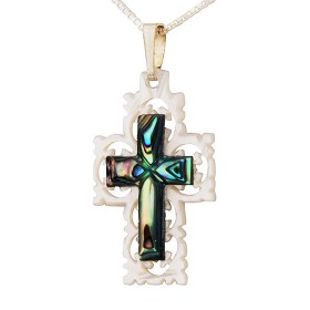 Mother of Pearl & Abalone Cross Pendant 