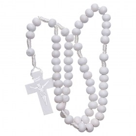 Wood Rosary White Beads